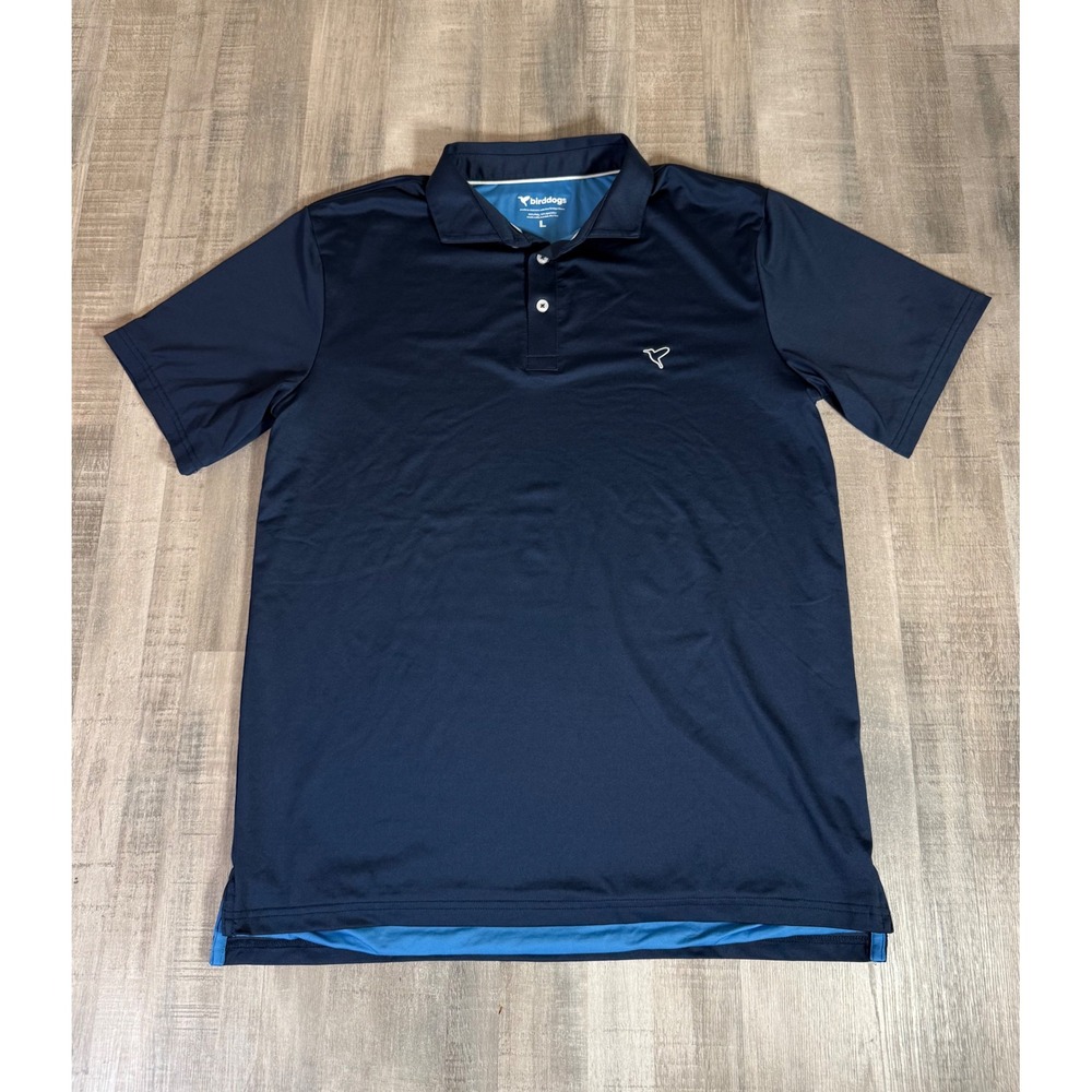 Birddogs Navy Blue Short Sleeve Performance Polo Shirt Mens Large L Stretch